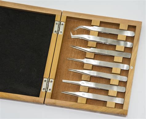 nautica stainless steel twizer set in wooden box|Tweezers set wood box watchmakers jewellers stainless steel.